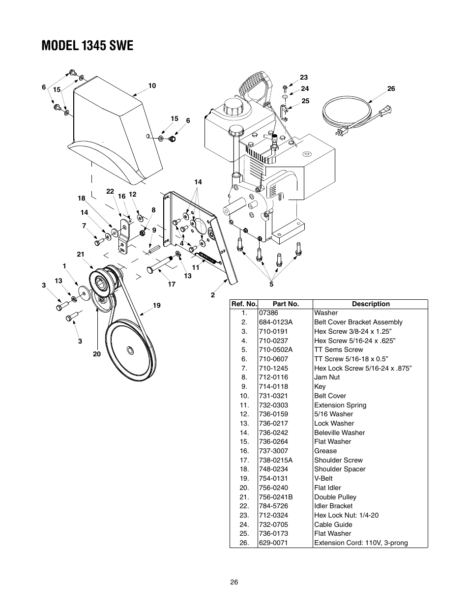 Model 1345 swe | Cub Cadet 1345 SWE User Manual | Page 26 / 28