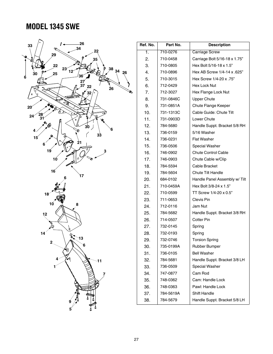 Model 1345 swe | Cub Cadet 1345 SWE User Manual | Page 27 / 28
