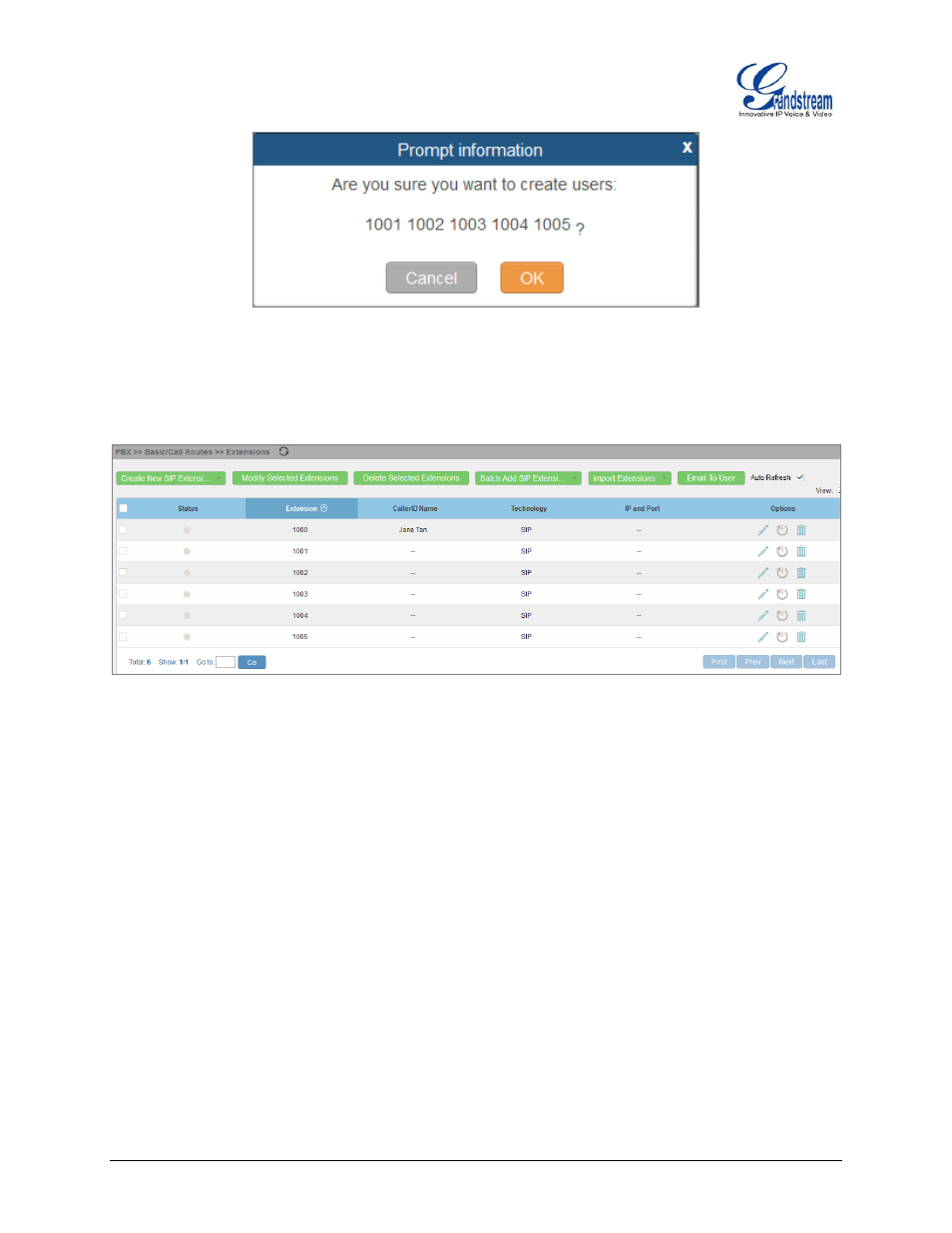 Figure 11: create user extension - prompt | Grandstream UCM6510 basic setup guide User Manual | Page 13 / 30