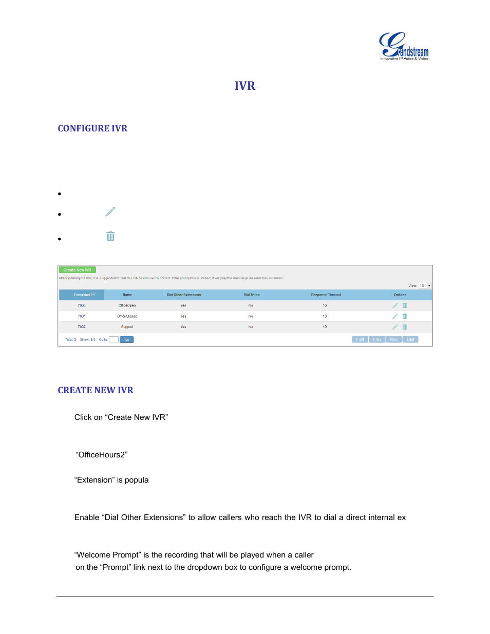 Configure ivr, Create new ivr, Figure 20: ivr - manage ivr | Grandstream UCM6510 basic setup guide User Manual | Page 20 / 30