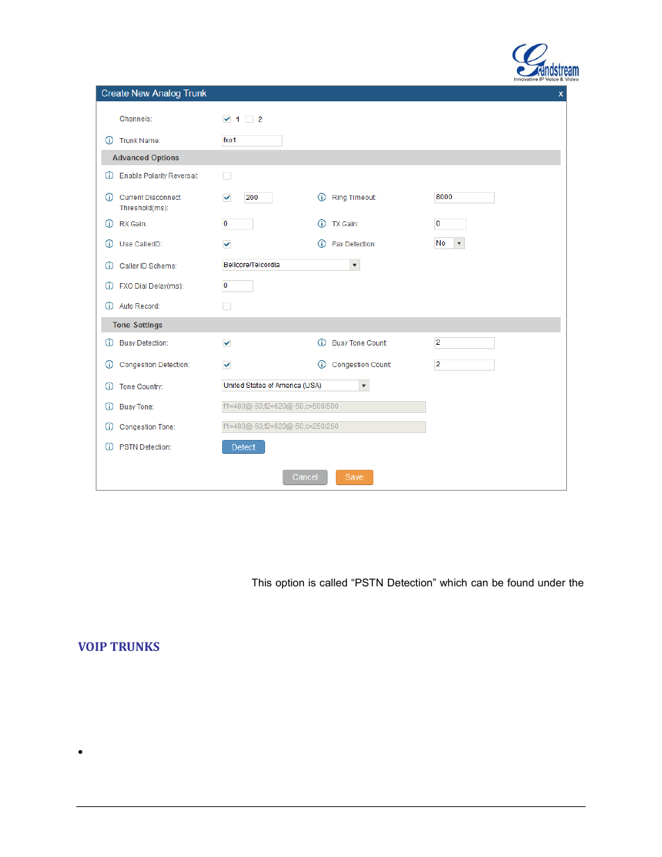 Voip trunks, Figure 23: analog trunks - create new analog trunk | Grandstream UCM6510 basic setup guide User Manual | Page 23 / 30