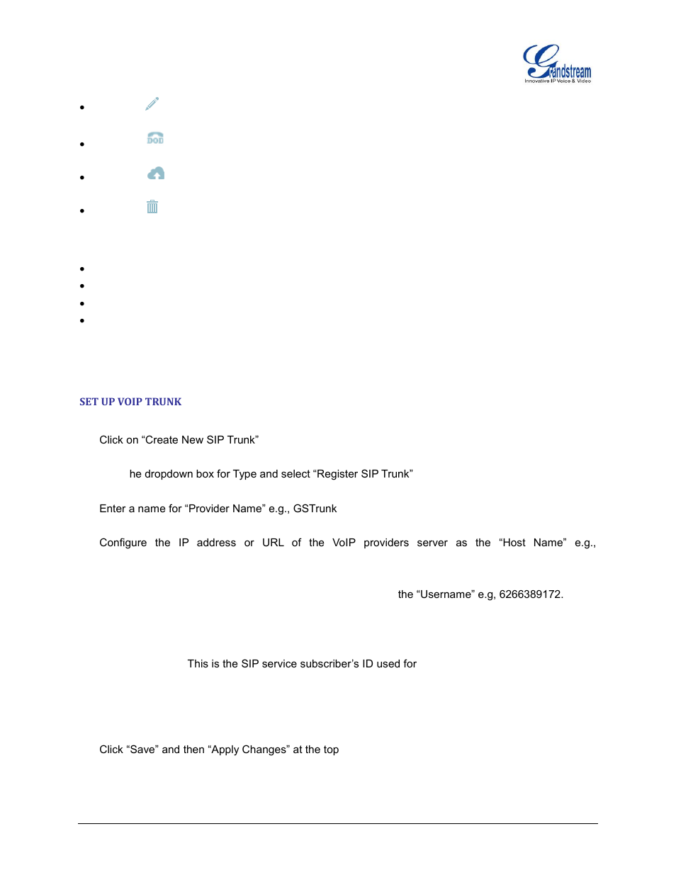 Set up voip trunk | Grandstream UCM6510 basic setup guide User Manual | Page 24 / 30