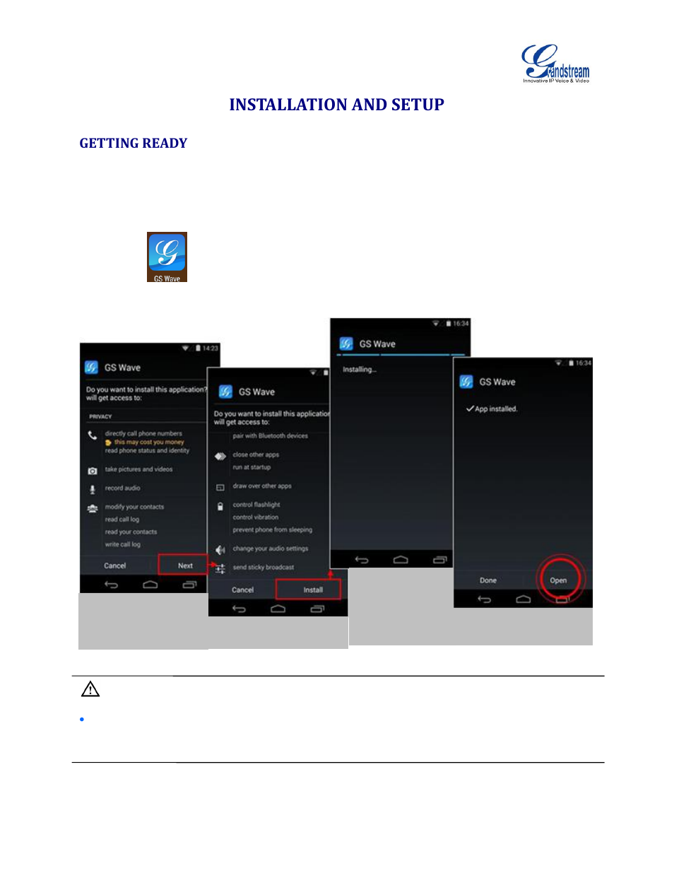 Getting ready, Figure 1: grandstream wave installation, Installation and setup | Grandstream Wave User Manual | Page 10 / 65