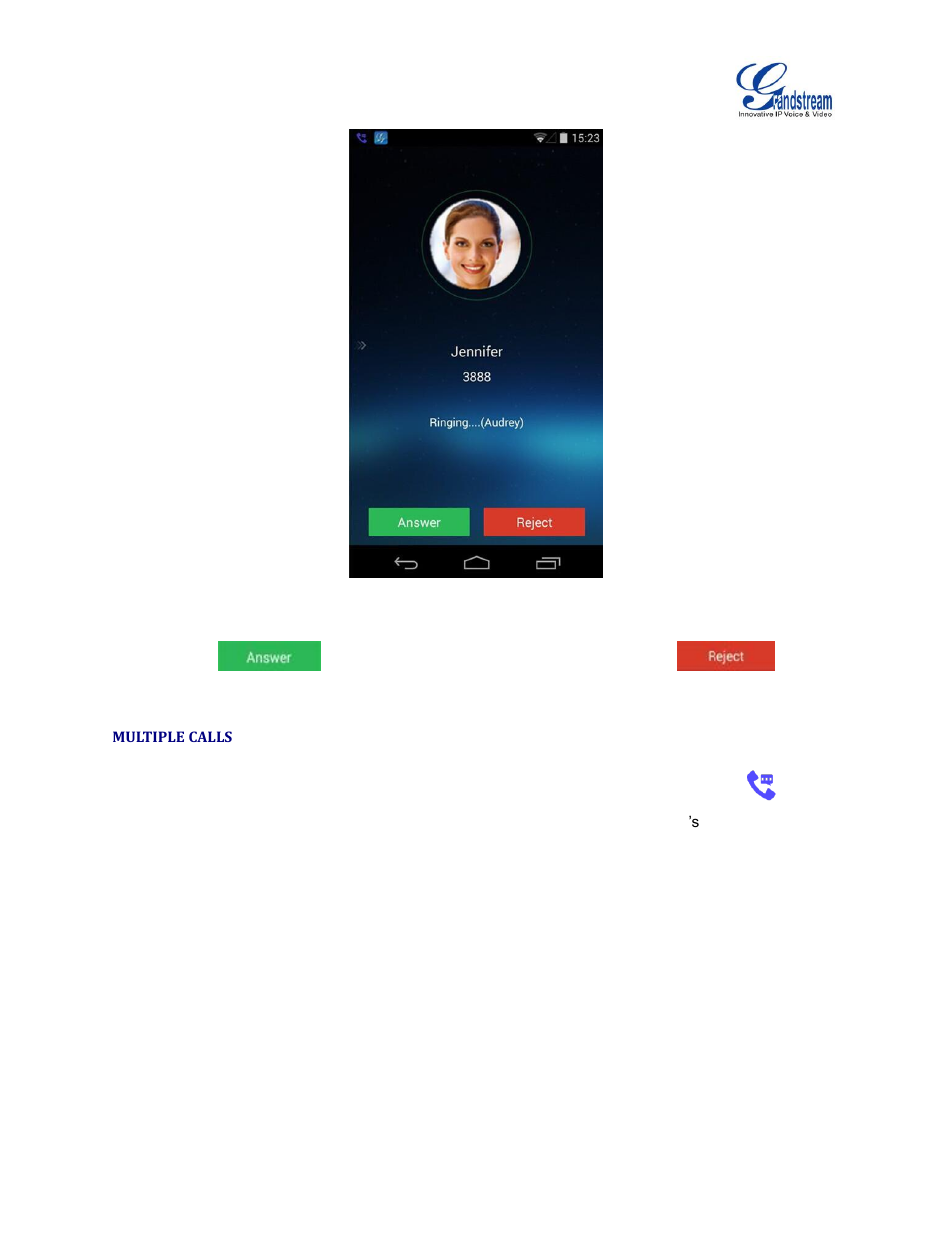Multiple calls, Figure 8: single incoming call | Grandstream Wave User Manual | Page 17 / 65