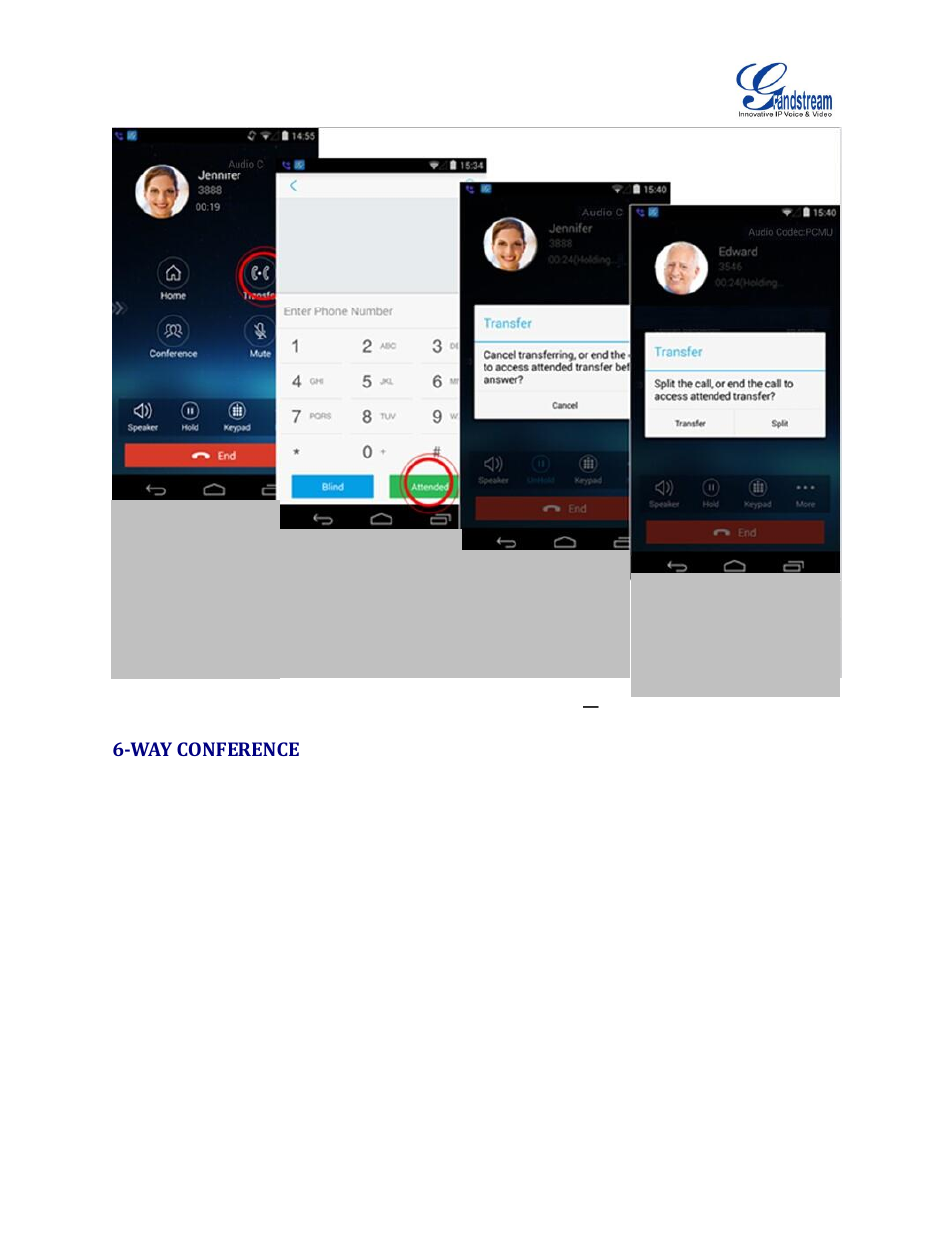 Way conference, Figure 17: attended transfer before calling, Split | Grandstream Wave User Manual | Page 26 / 65