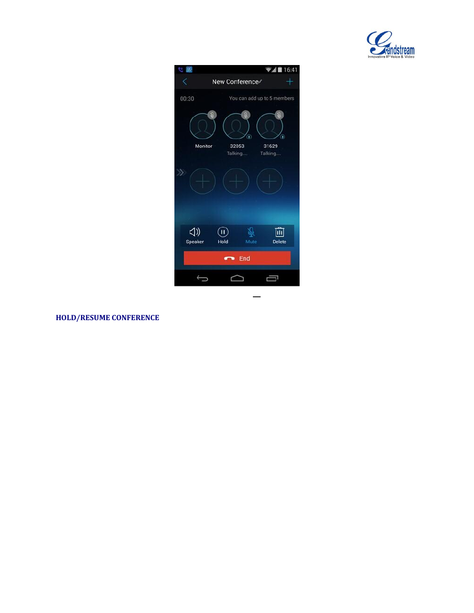Hold/resume conference, Figure 22: grandstream wave conference, Mute conference participant | Grandstream Wave User Manual | Page 31 / 65