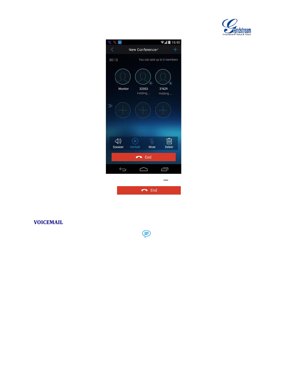 Voicemail, Figure 23: grandstream wave conference, Hold conference | Grandstream Wave User Manual | Page 32 / 65