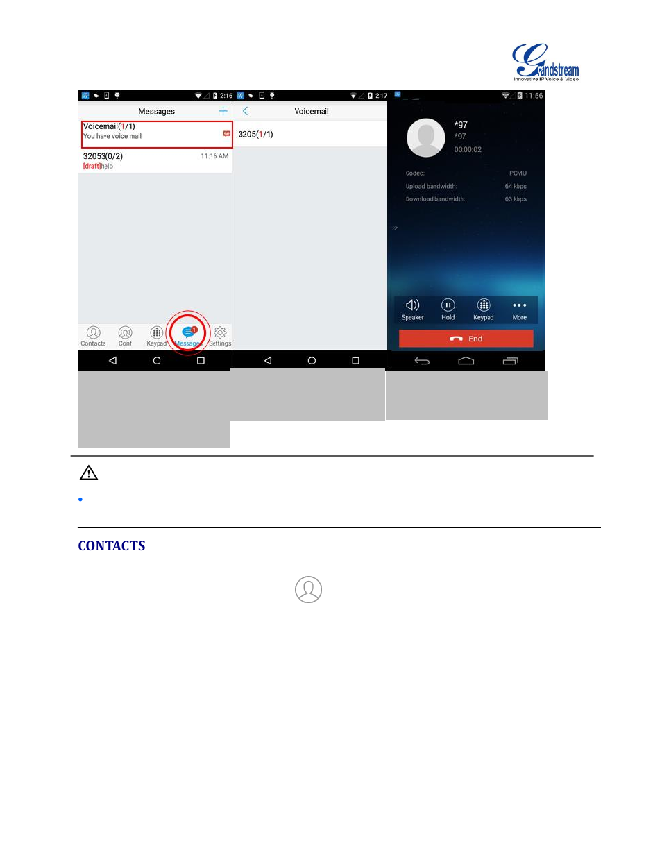 Contacts, Figure 25: retrieve voicemail | Grandstream Wave User Manual | Page 34 / 65