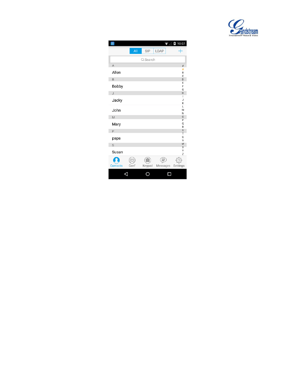 Figure 26: gs wave contacts screen | Grandstream Wave User Manual | Page 35 / 65