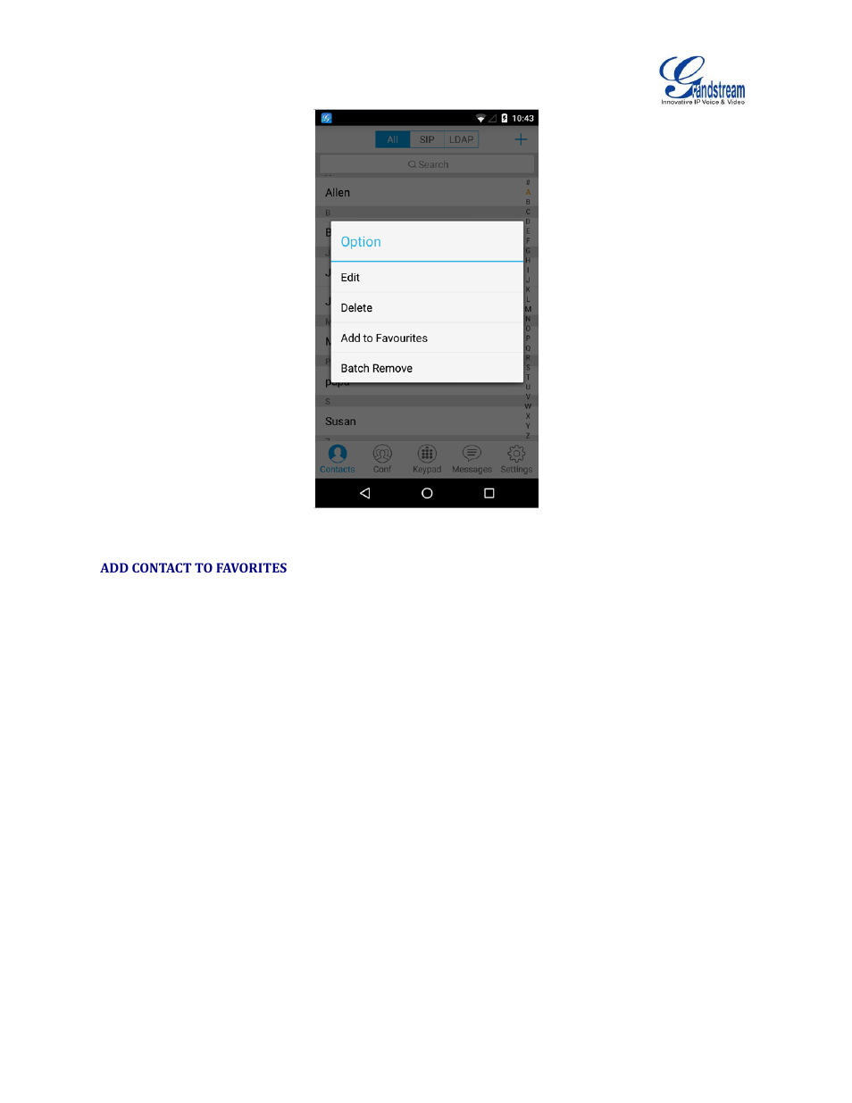 Add contact to favorites, Figure 30: grandstream wave edit contact | Grandstream Wave User Manual | Page 39 / 65