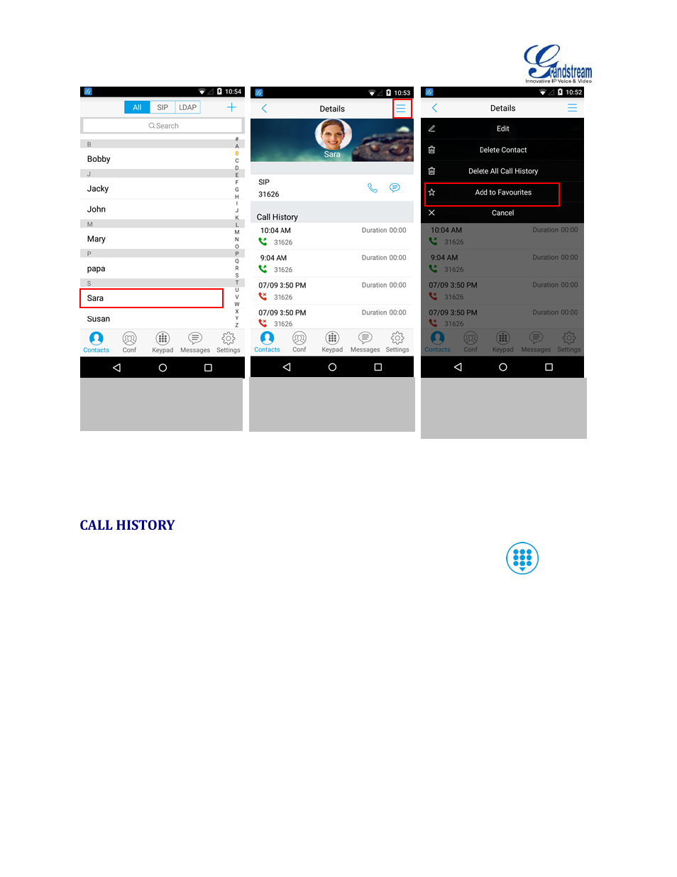 Call history, Figure 31: add contact to favorites | Grandstream Wave User Manual | Page 40 / 65