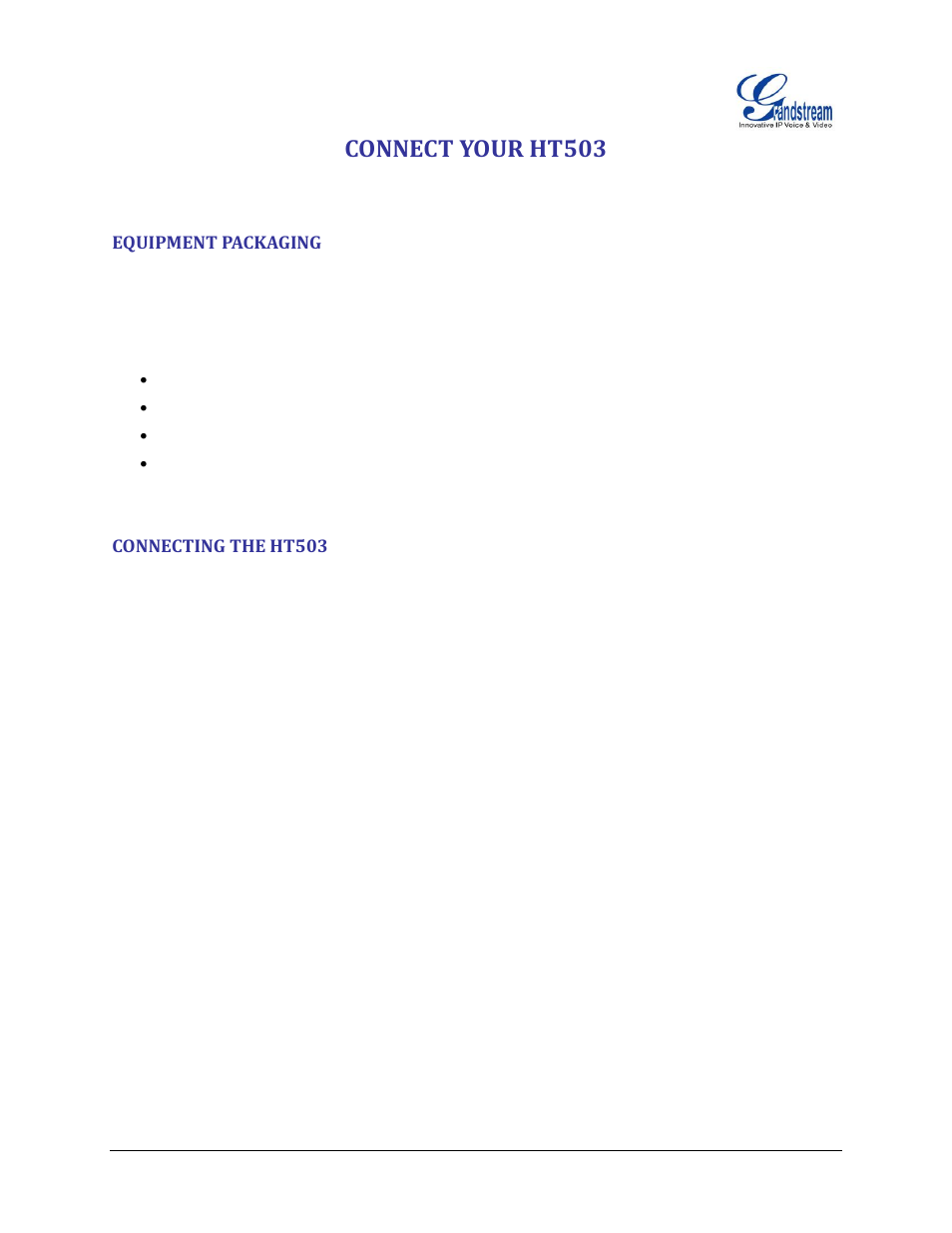 Connect your ht503, Equipment packaging, Connecting the ht503 | Grandstream HT503 User Manual User Manual | Page 11 / 66