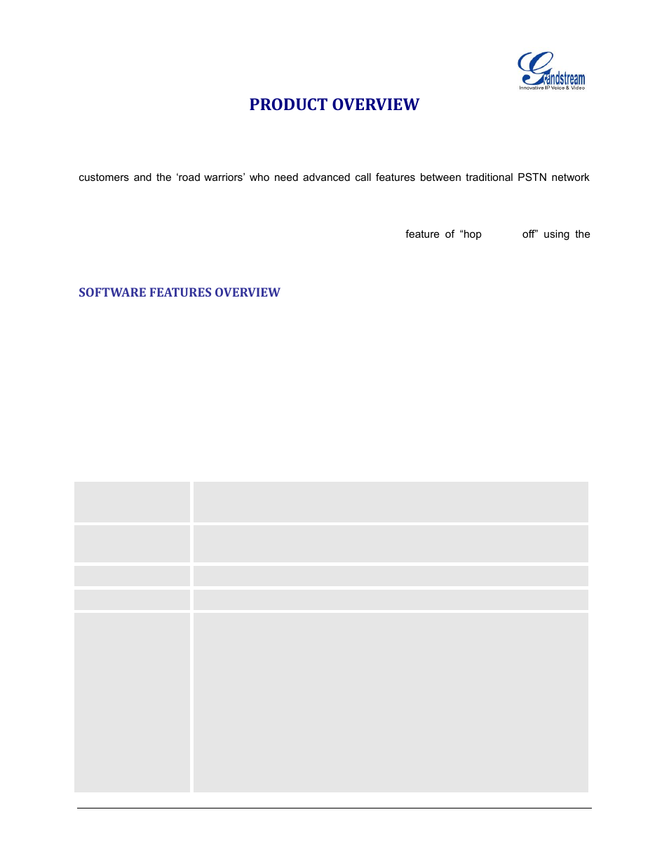 Software features overview, Product overview, Table 3: ht503 technical specifications | Grandstream HT503 User Manual User Manual | Page 15 / 66