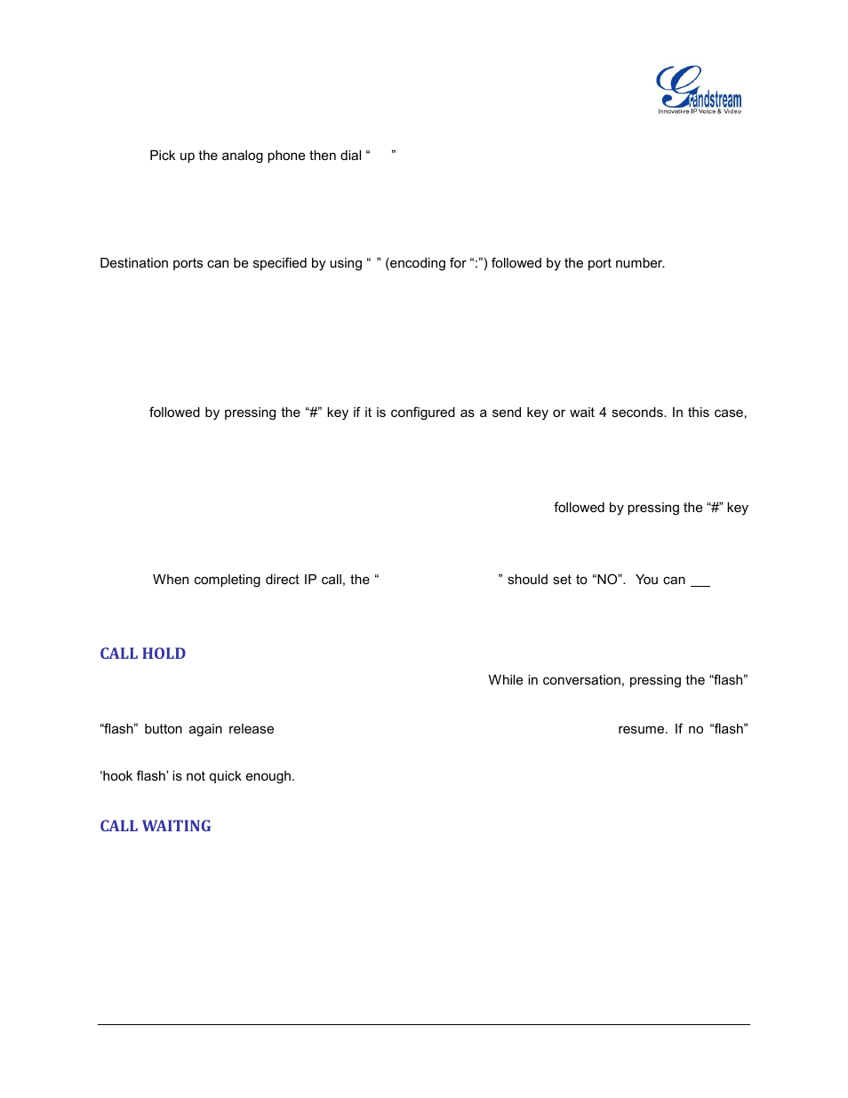 Call hold, Call waiting | Grandstream HT503 User Manual User Manual | Page 22 / 66