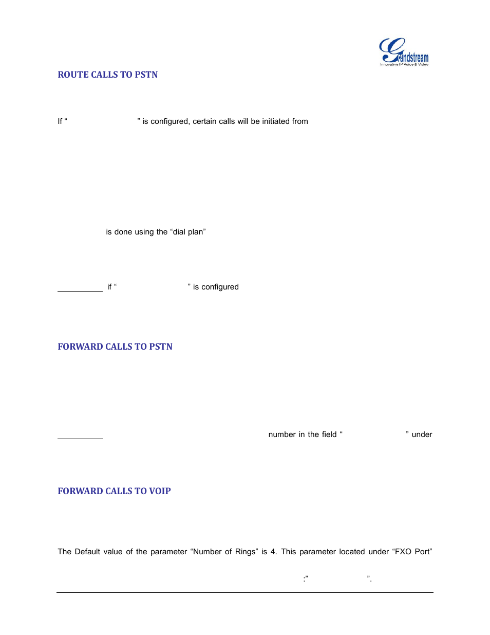 Route calls to pstn, Forward calls to pstn, Forward calls to voip | Grandstream HT503 User Manual User Manual | Page 27 / 66