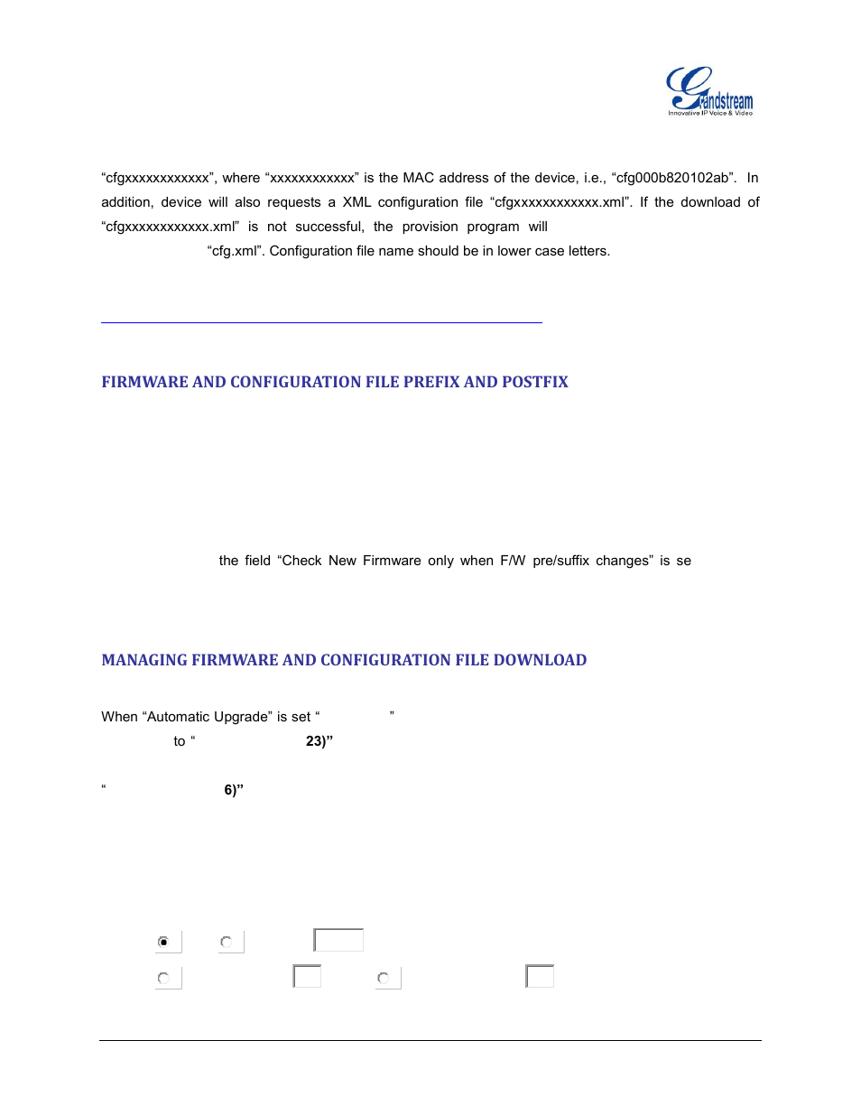 Firmware and configuration file prefix and postfix, Managing firmware and configuration file download | Grandstream HT503 User Manual User Manual | Page 63 / 66