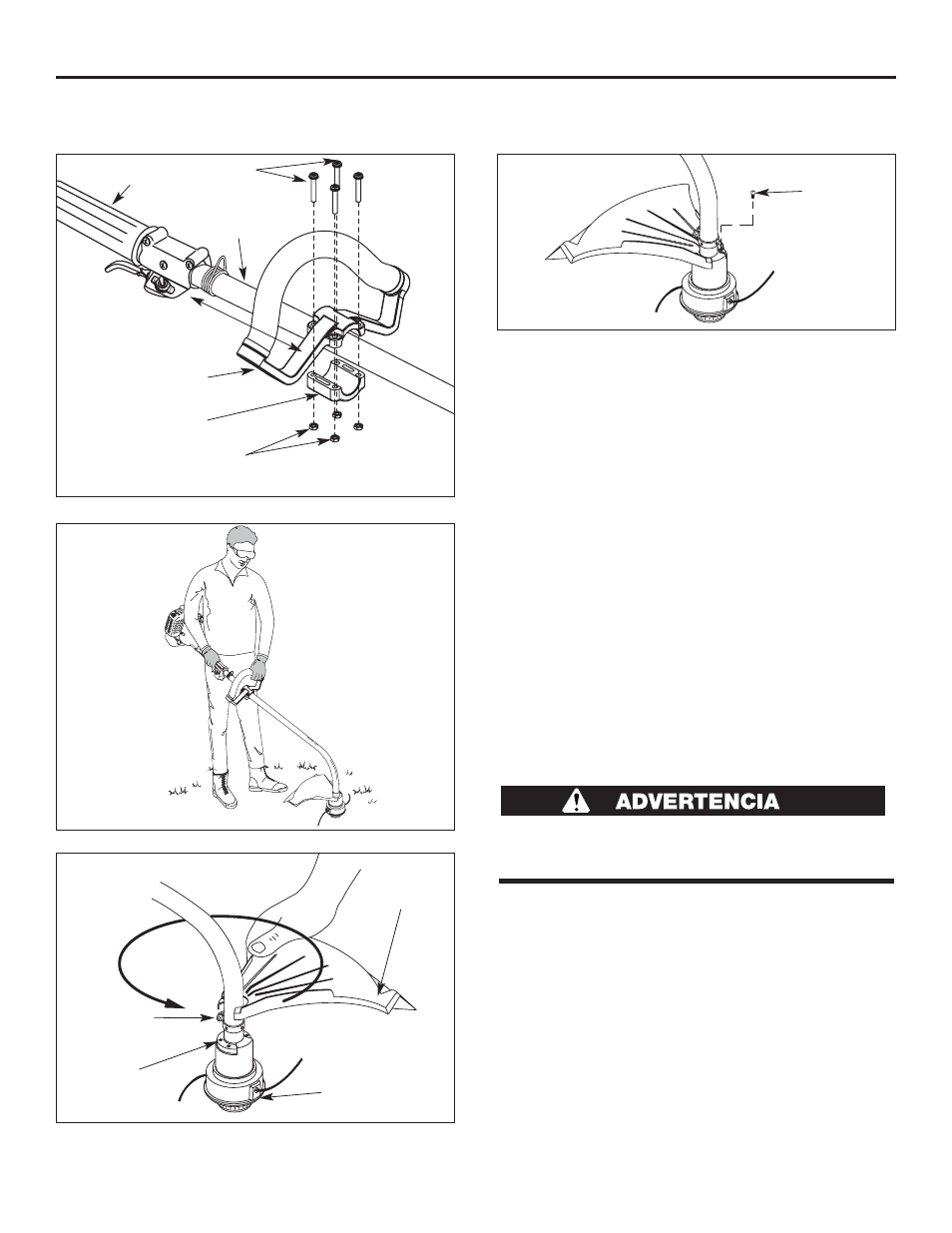 Armado, Sección 3, Instalación y ajuste de la manija | Instalación del protector accesorio de corte | Cub Cadet CC2025 User Manual | Page 55 / 72