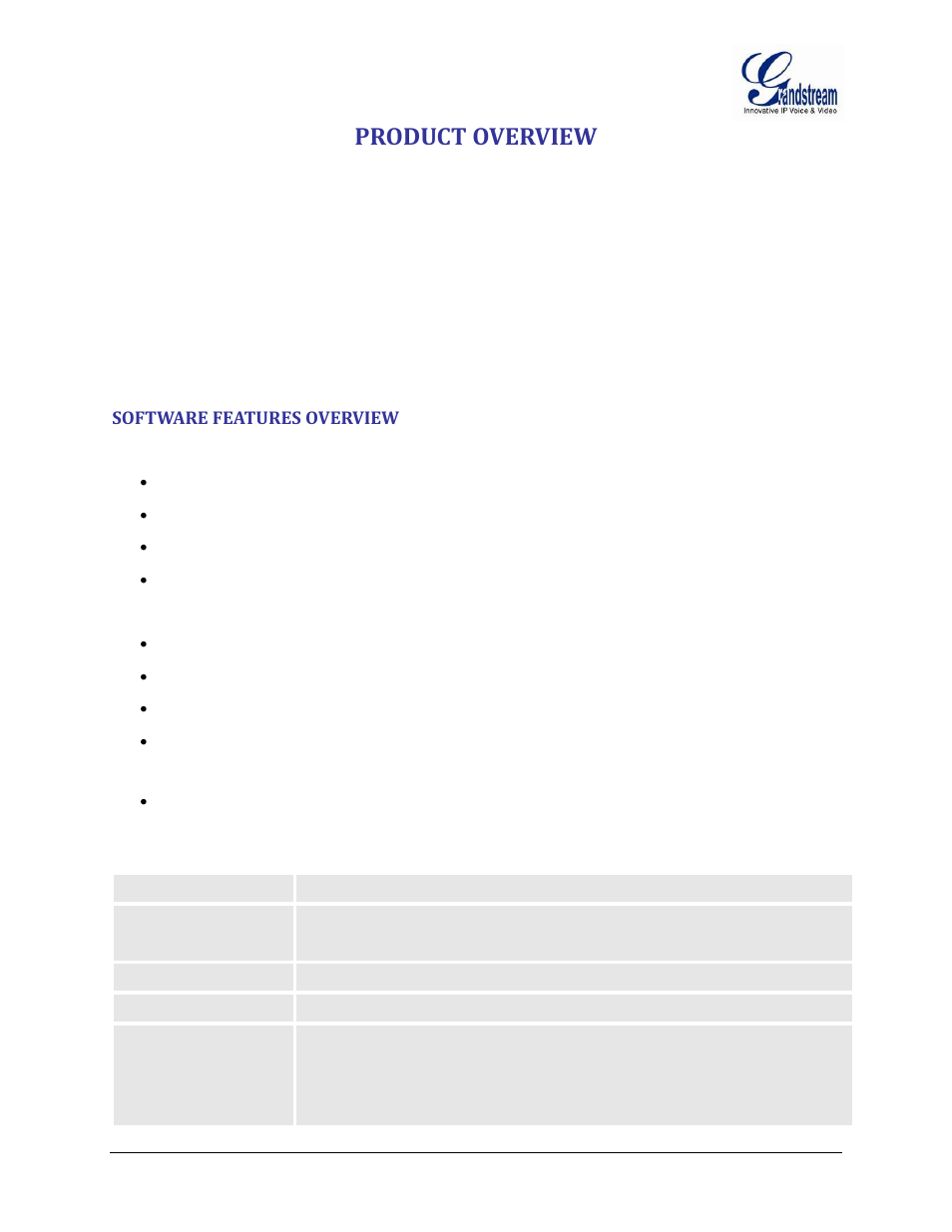 Software features overview, Product overview, Table 3: ht502 technical specifications | Grandstream HT502 User Manual User Manual | Page 15 / 56