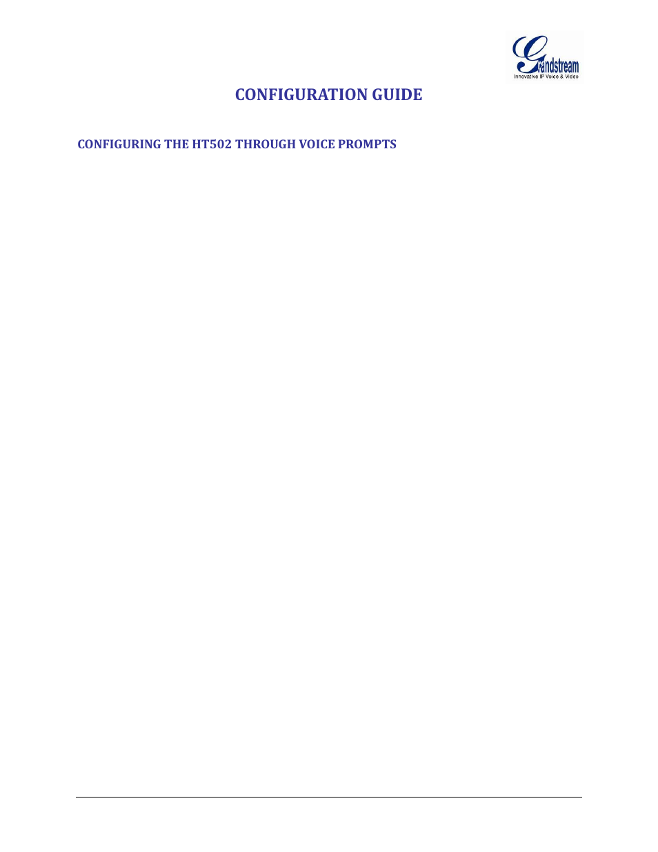 Configuration guide, Configuring the ht502 through voice prompts | Grandstream HT502 User Manual User Manual | Page 27 / 56