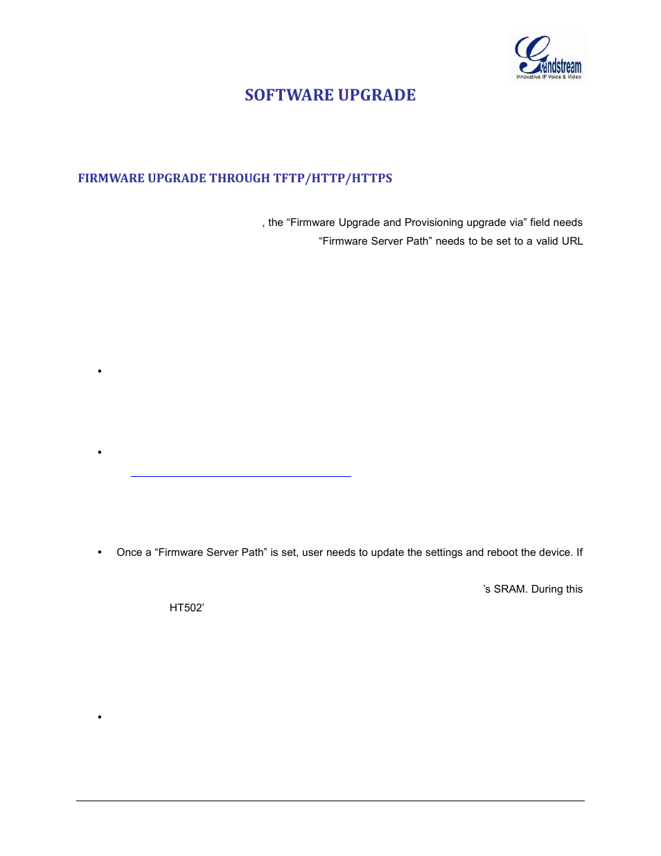 Software upgrade, Firmware upgrade through tftp/http/https | Grandstream HT502 User Manual User Manual | Page 51 / 56