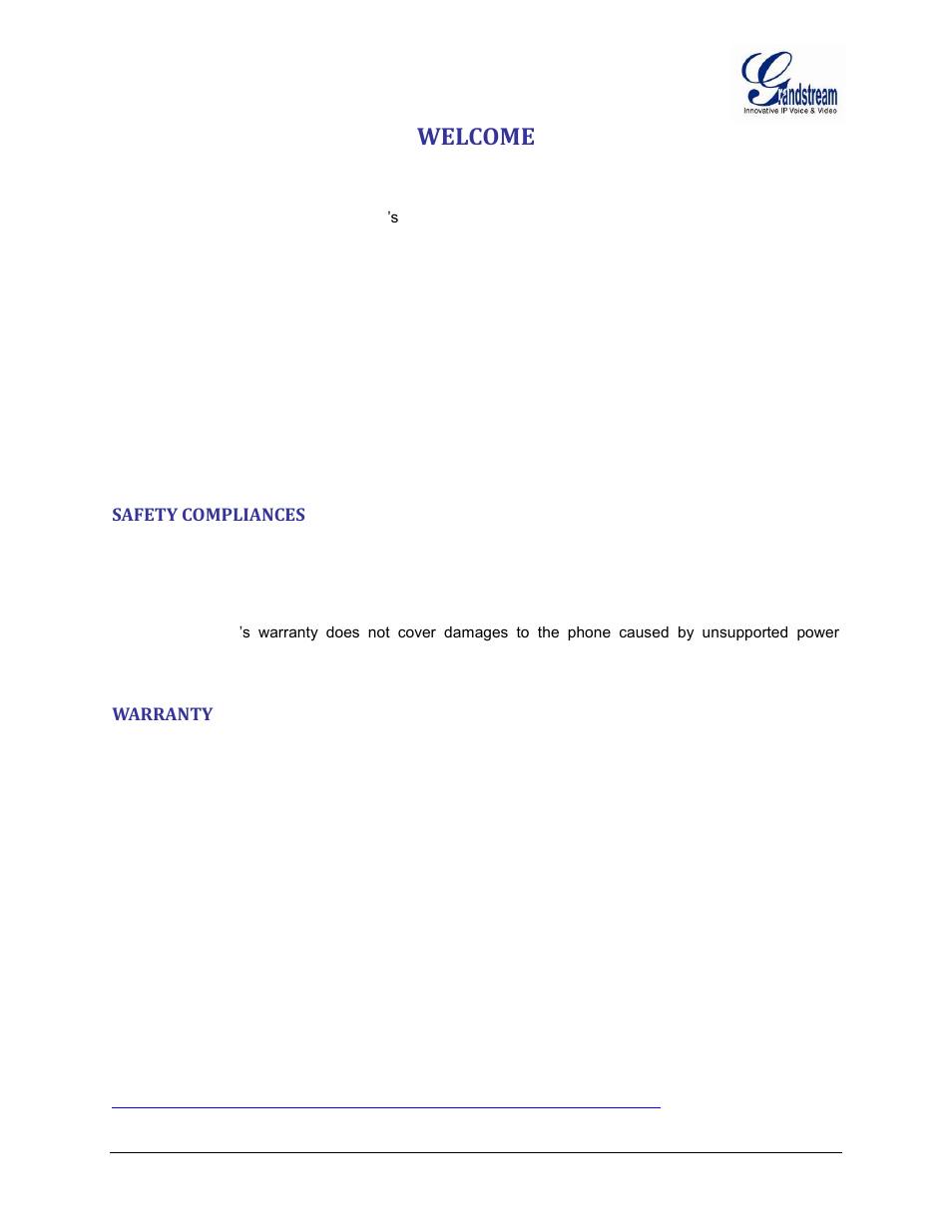 Welcome, Safety compliances, Warranty | Grandstream HT502 User Manual User Manual | Page 9 / 56