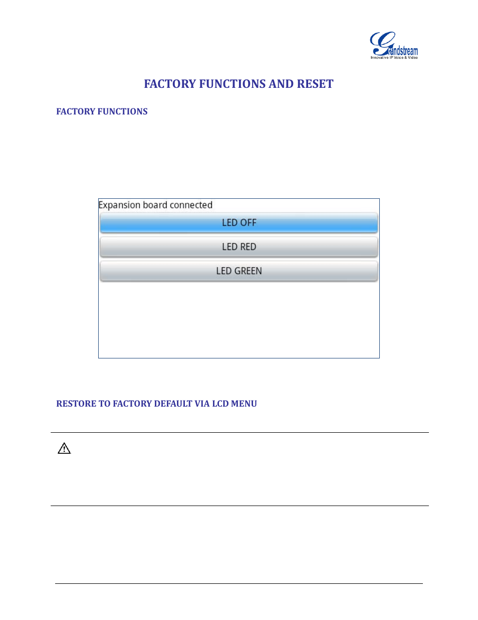 Factory functions and reset, Factory functions, Restore to factory default via lcd menu | Figure 11: gxp2200 lcd -> diagnosis for gxp2200ext | Grandstream GXP2200EXT User Manual User Manual | Page 24 / 27
