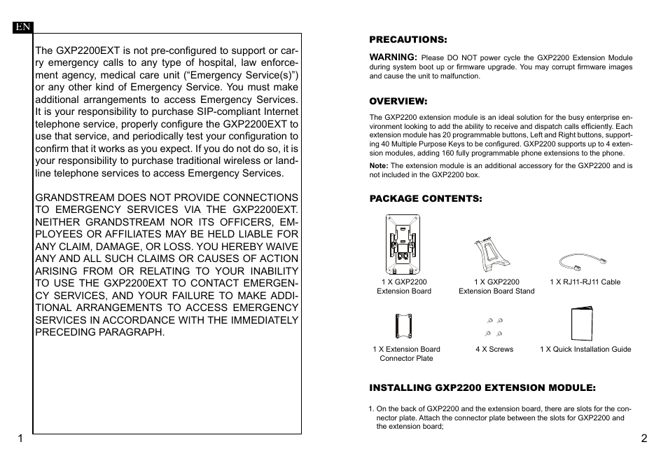 Grandstream GXP2200EXT Quick Installation Guide User Manual | Page 3 / 18