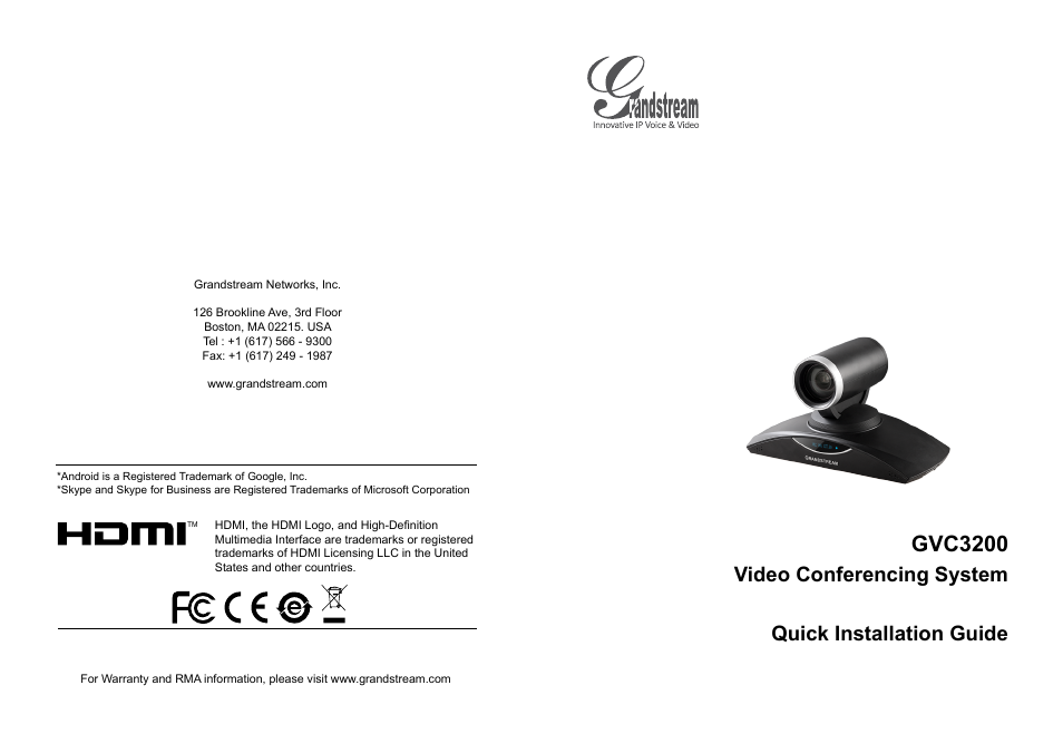 Grandstream GVC3200 Quick Installation Guide User Manual | 52 pages