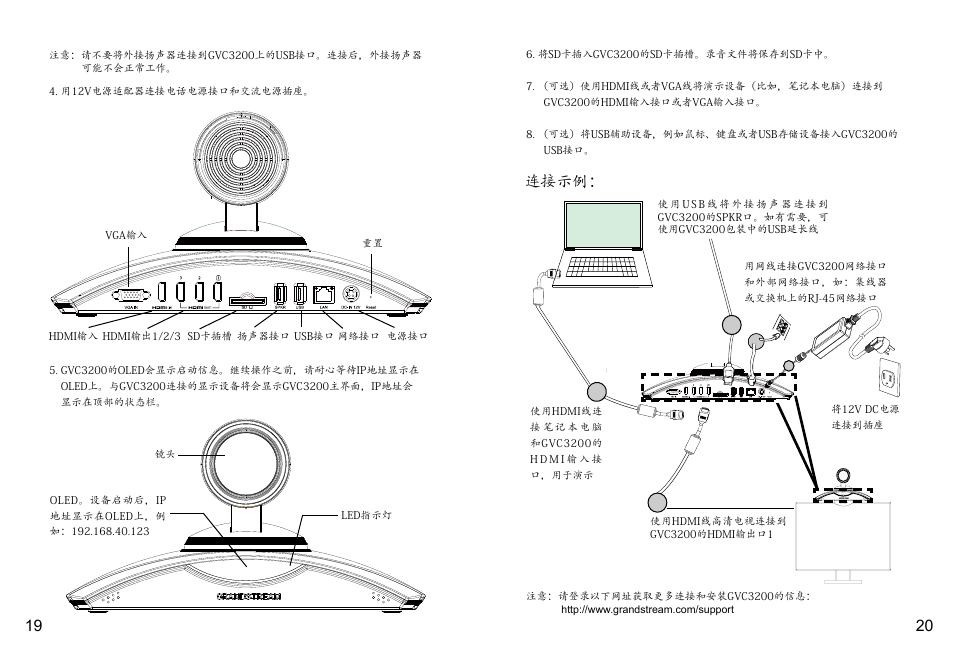 连接示例 | Grandstream GVC3200 Quick Installation Guide User Manual | Page 12 / 52