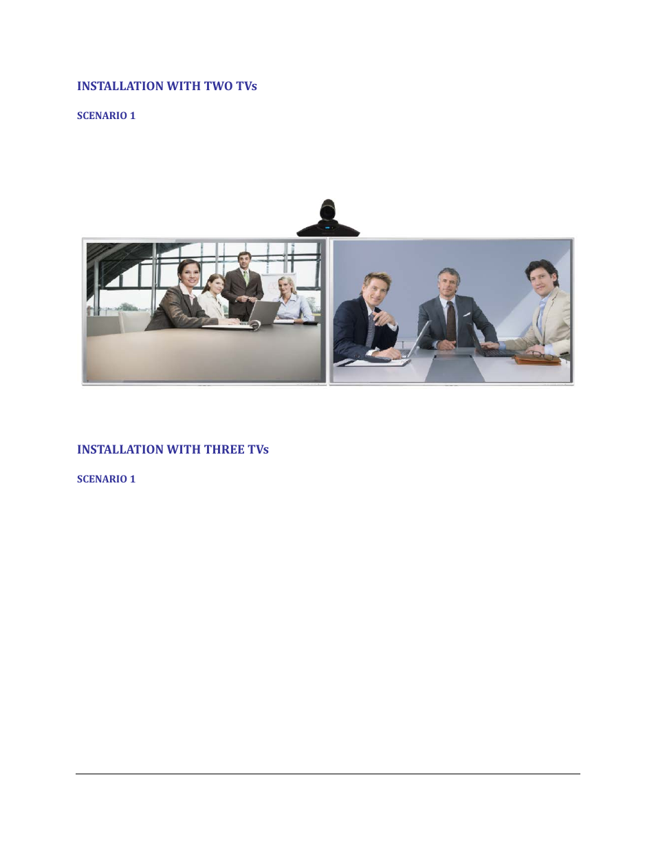 Installation with two tvs, Scenario 1, Installation with three tvs | Figure 2: two tvs – scenario 1 | Grandstream GVC3200 Installation Examples User Manual | Page 7 / 8