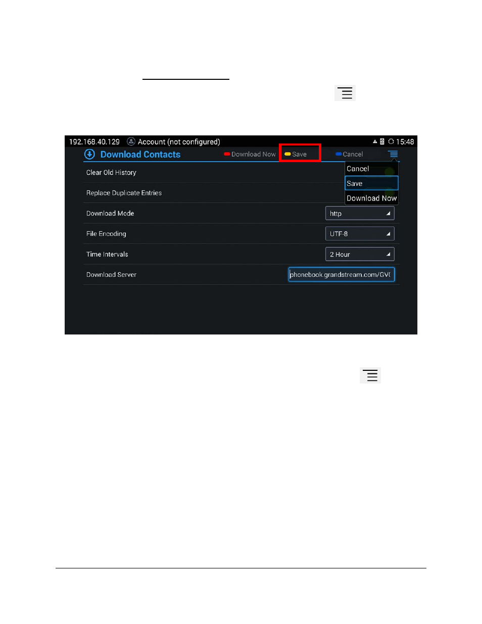 Figure 10: save configuration | Grandstream GVC3200 phone book XML guide User Manual | Page 13 / 24