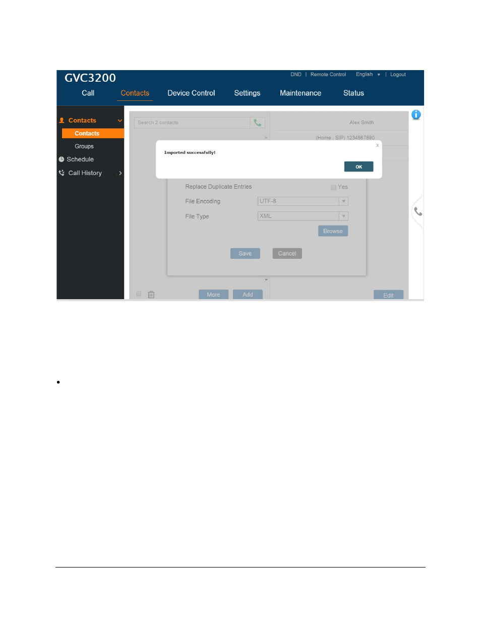 Figure 15: import phone book xml successfully | Grandstream GVC3200 phone book XML guide User Manual | Page 17 / 24