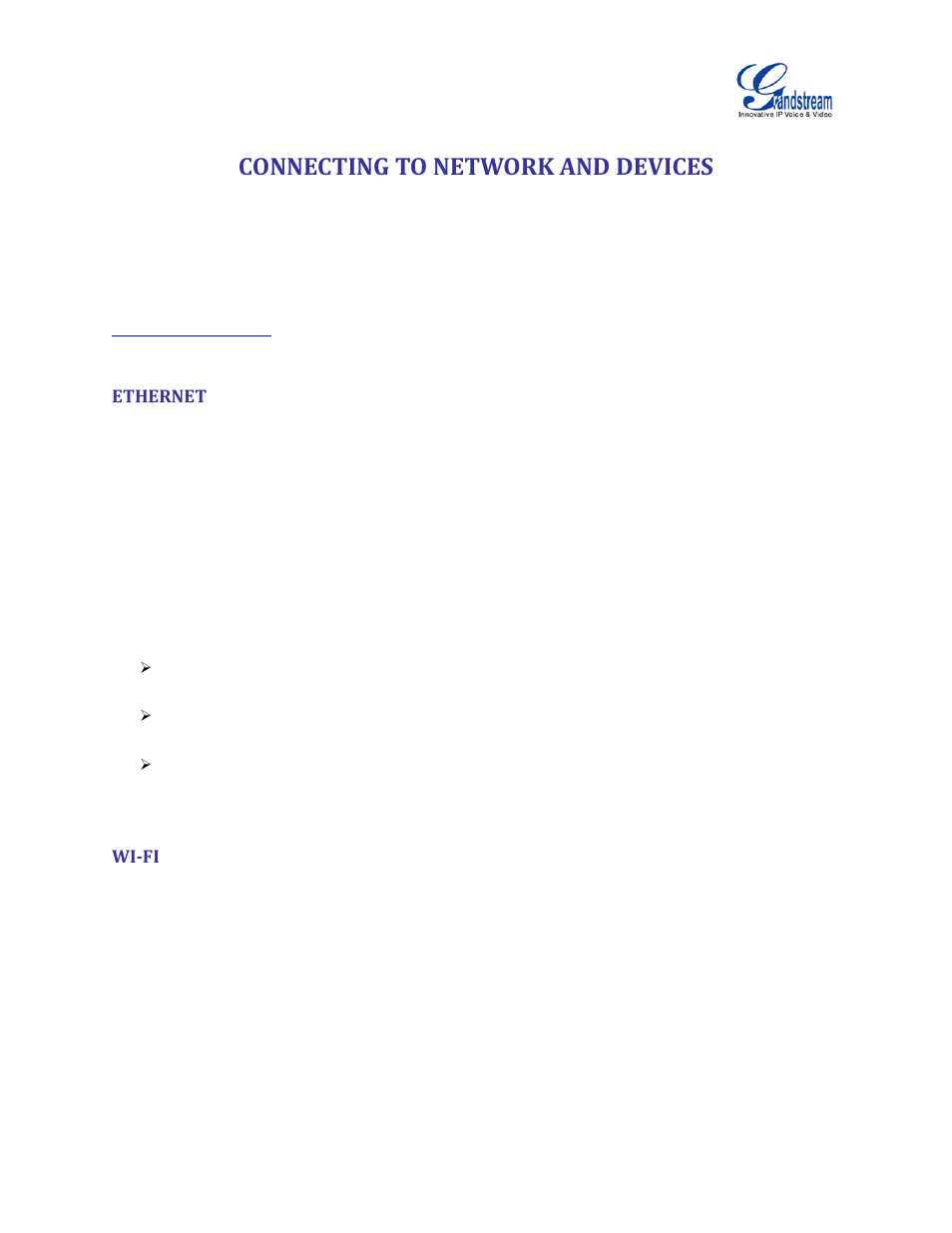 Connecting to network and devices, Ethernet, Wi-fi | Grandstream GVC3200 User Guide User Manual | Page 30 / 98
