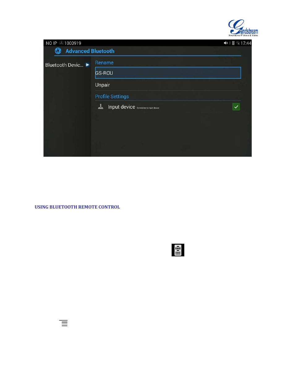 Using bluetooth remote control, Figure 12 gvc3200 bluetooth - paired device | Grandstream GVC3200 User Guide User Manual | Page 33 / 98