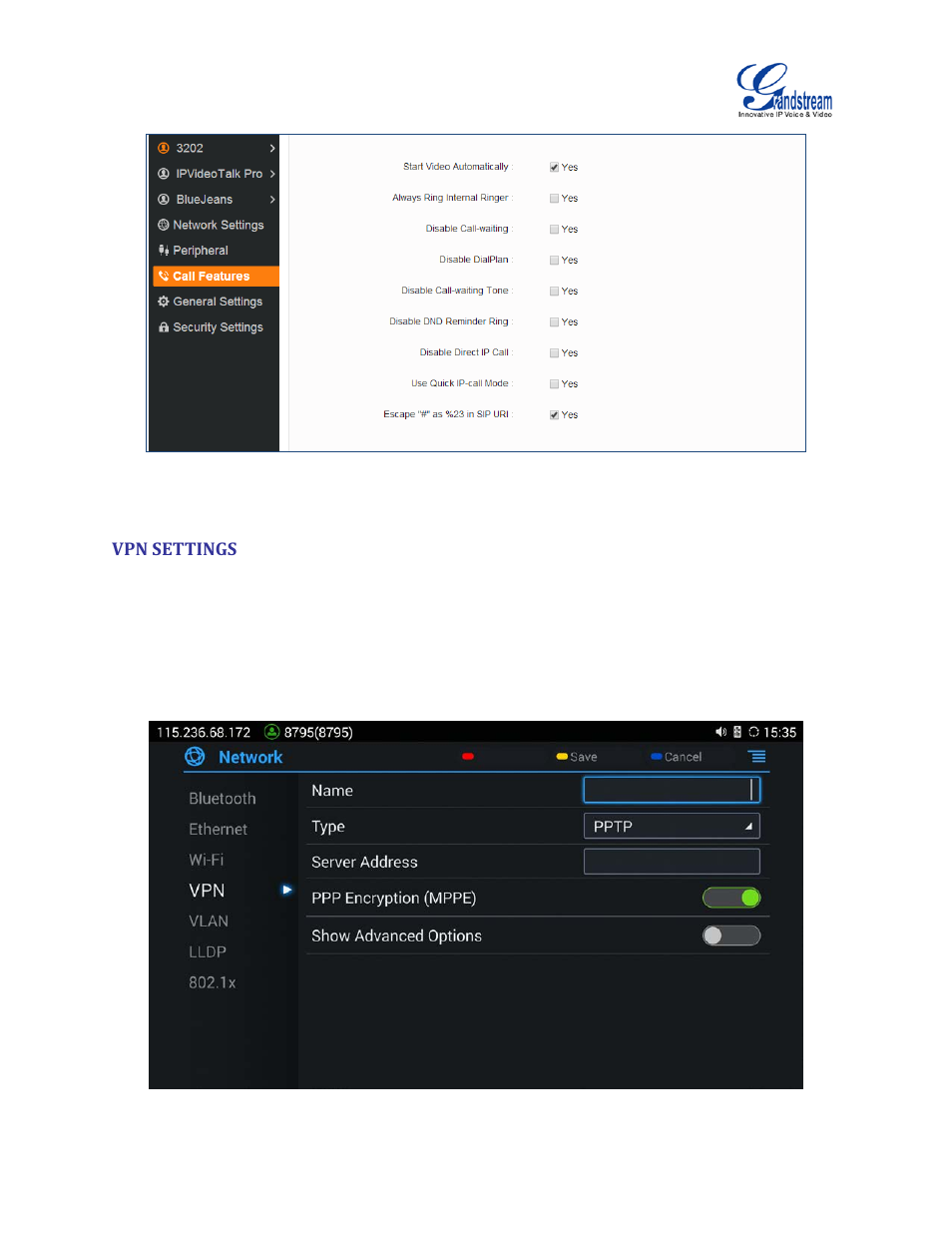 Vpn settings, Figure 14 gvc3200 add vpn files screen | Grandstream GVC3200 User Guide User Manual | Page 35 / 98