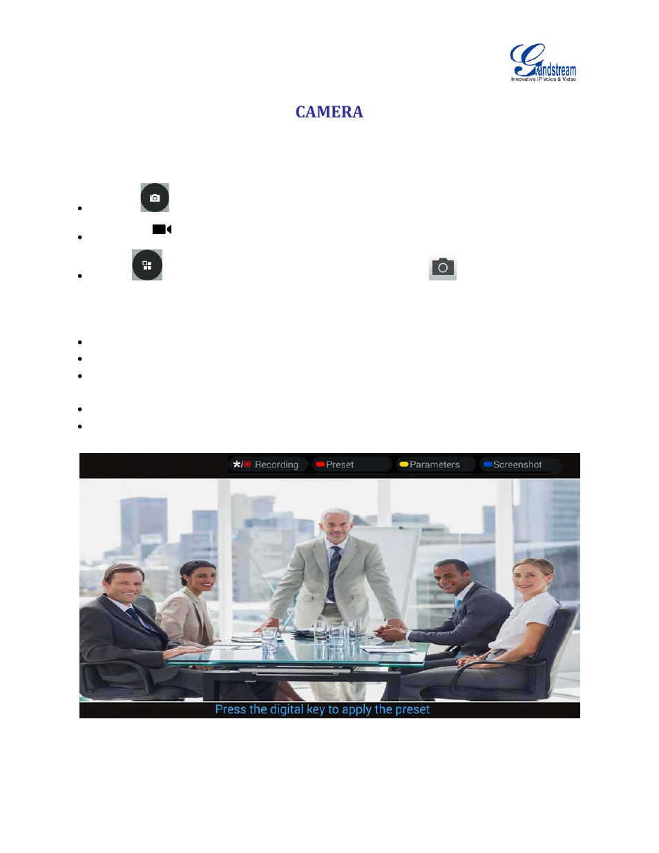 Camera, Figure 16 gvc3200 camera screen | Grandstream GVC3200 User Guide User Manual | Page 39 / 98