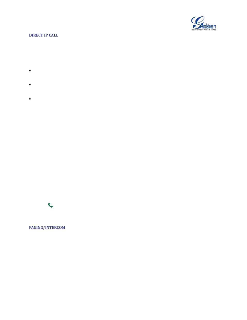 Direct ip call, Paging/intercom | Grandstream GVC3200 User Guide User Manual | Page 48 / 98