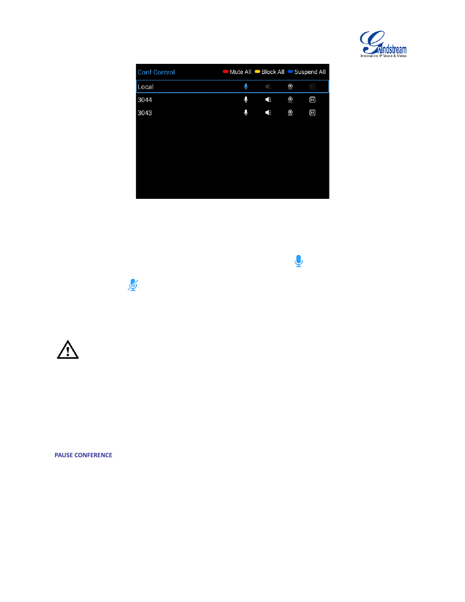 Pause conference, Figure 24 gvc3200 conference control screen | Grandstream GVC3200 User Guide User Manual | Page 56 / 98
