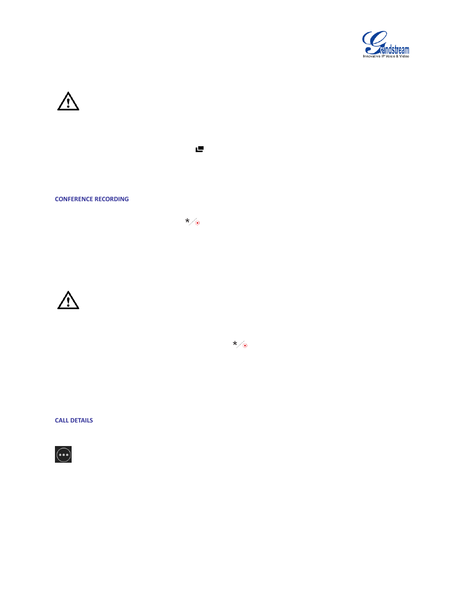 Conference recording, Note, Call details | Grandstream GVC3200 User Guide User Manual | Page 58 / 98