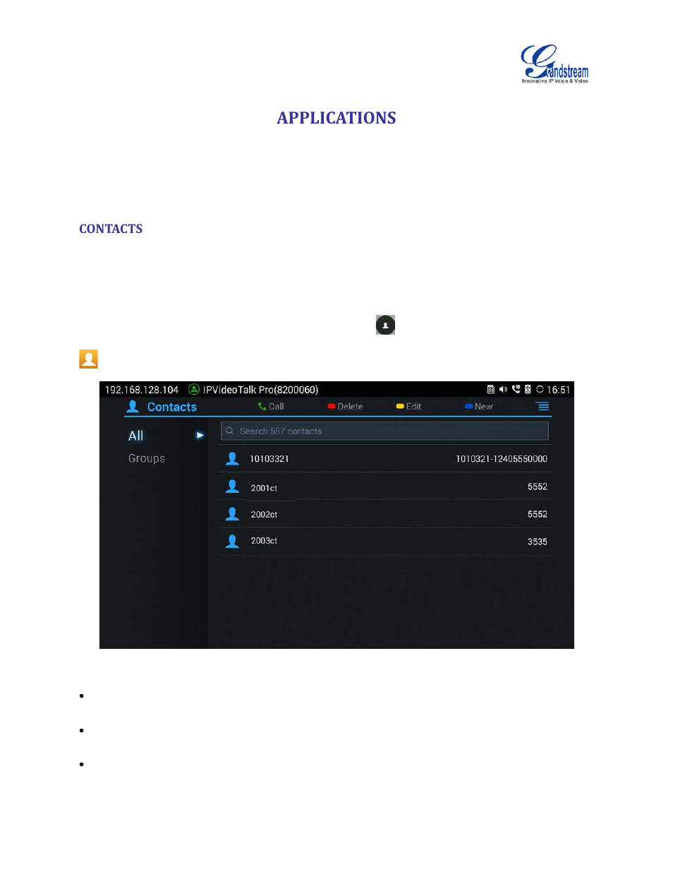 Applications, Contacts, Figure 32 gvc3200 contacts screen | Grandstream GVC3200 User Guide User Manual | Page 68 / 98