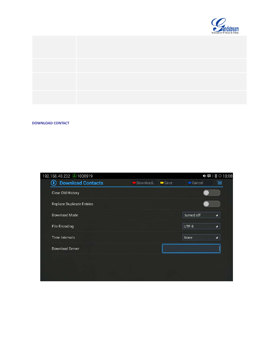 Download contact, Figure 35 gvc3200 download contacts screen | Grandstream GVC3200 User Guide User Manual | Page 71 / 98
