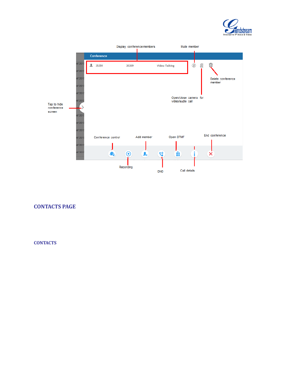 Contacts, Figure 51 gvc3200 web ui - conference control | Grandstream GVC3200 User Guide User Manual | Page 91 / 98