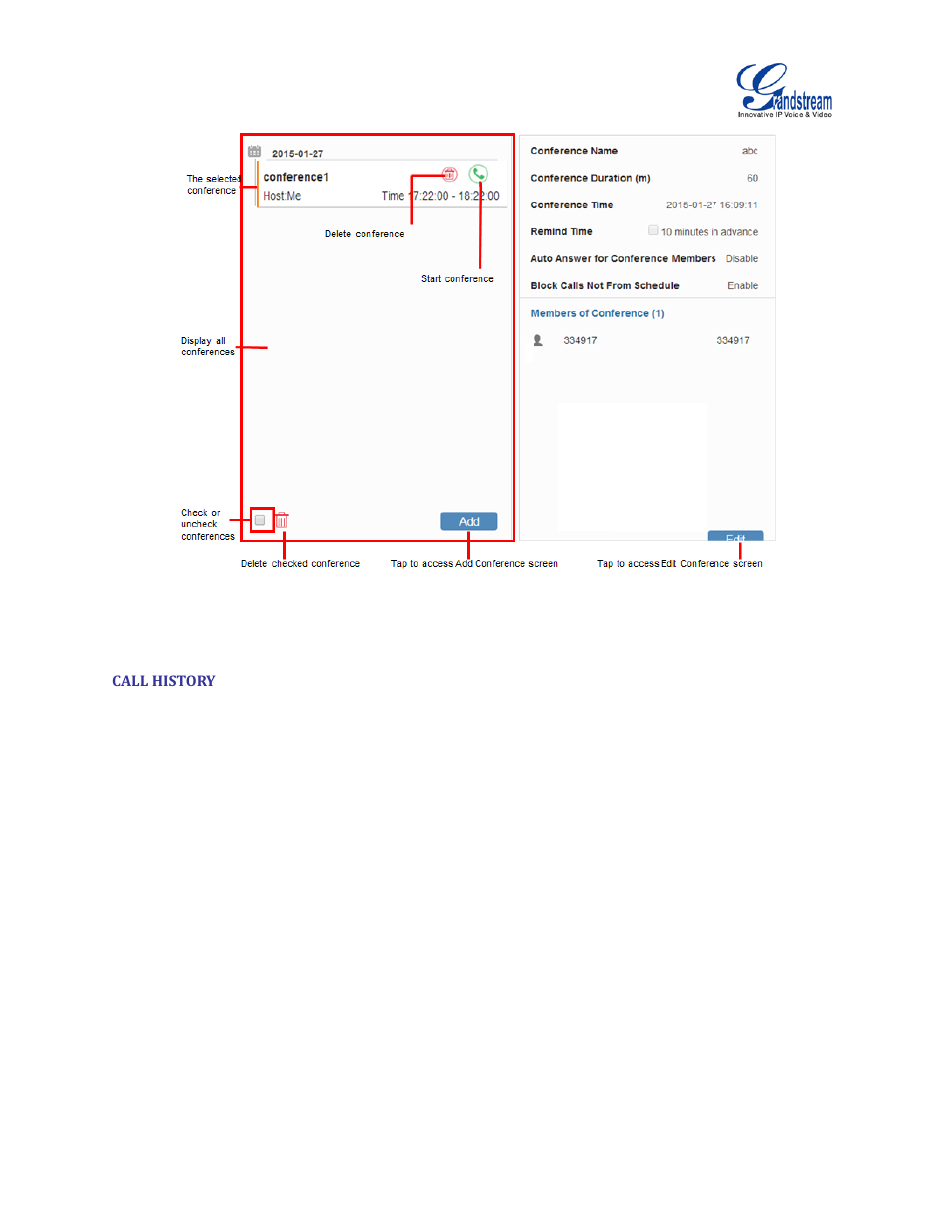 Call history | Grandstream GVC3200 User Guide User Manual | Page 94 / 98
