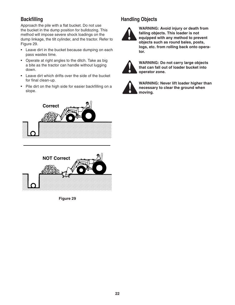 Backfilling, Handling objects | Cub Cadet 59A40003727 User Manual | Page 22 / 28