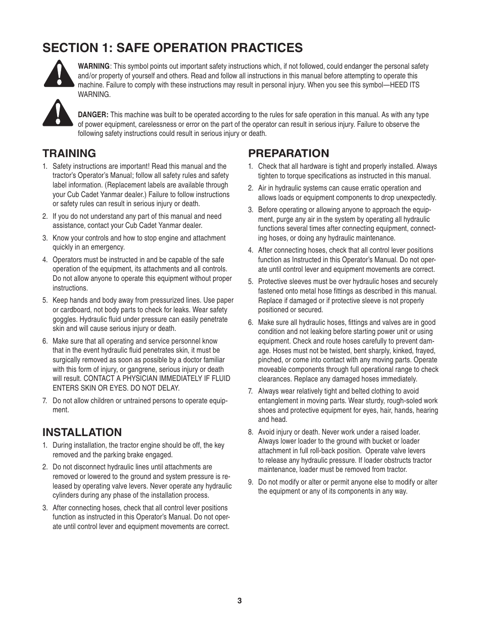 Training, Installation, Preparation | Cub Cadet 59A40003727 User Manual | Page 3 / 28