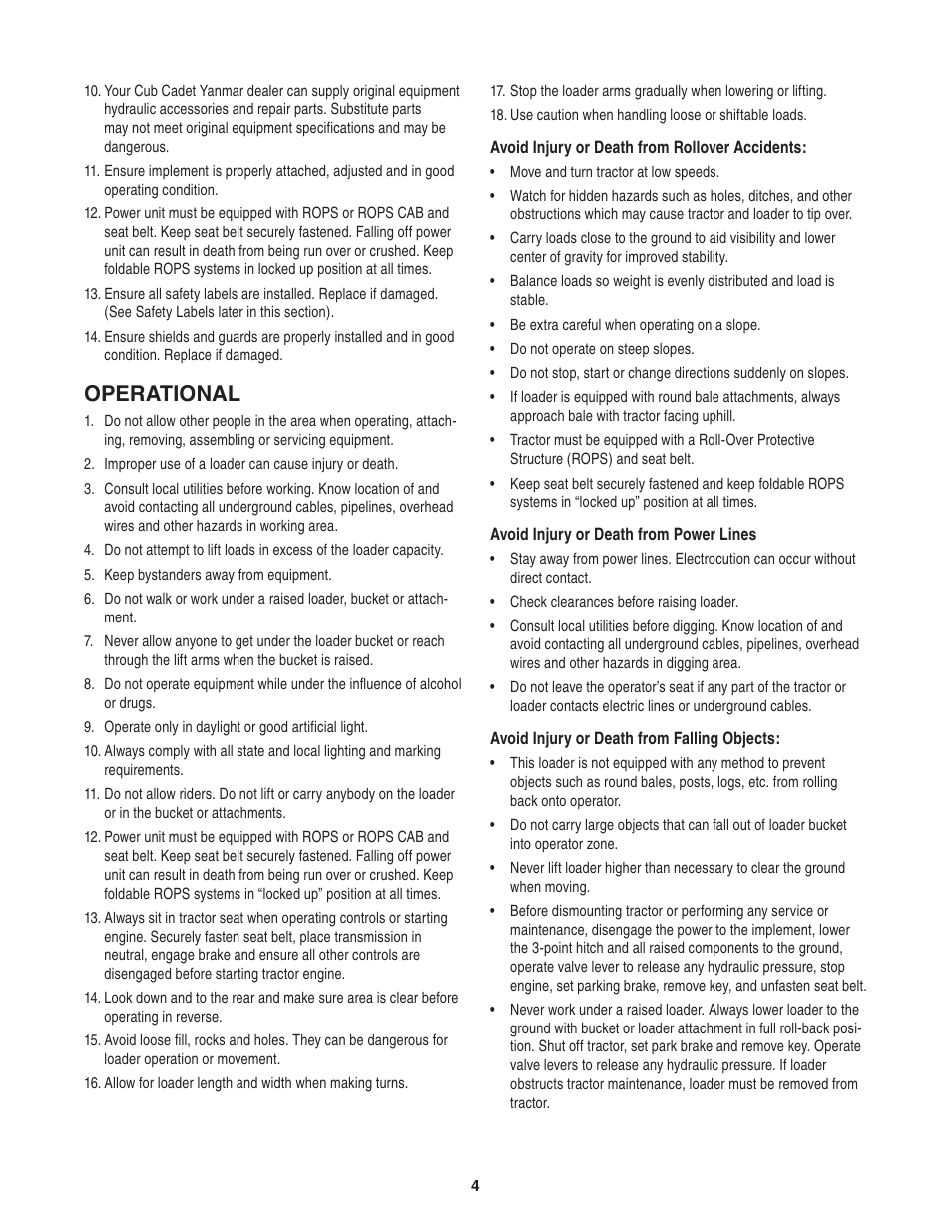 Operational | Cub Cadet 59A40003727 User Manual | Page 4 / 28