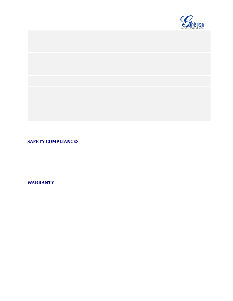 Safety compliances, Warranty | Grandstream GVC3200 Administration Guide User Manual | Page 11 / 62