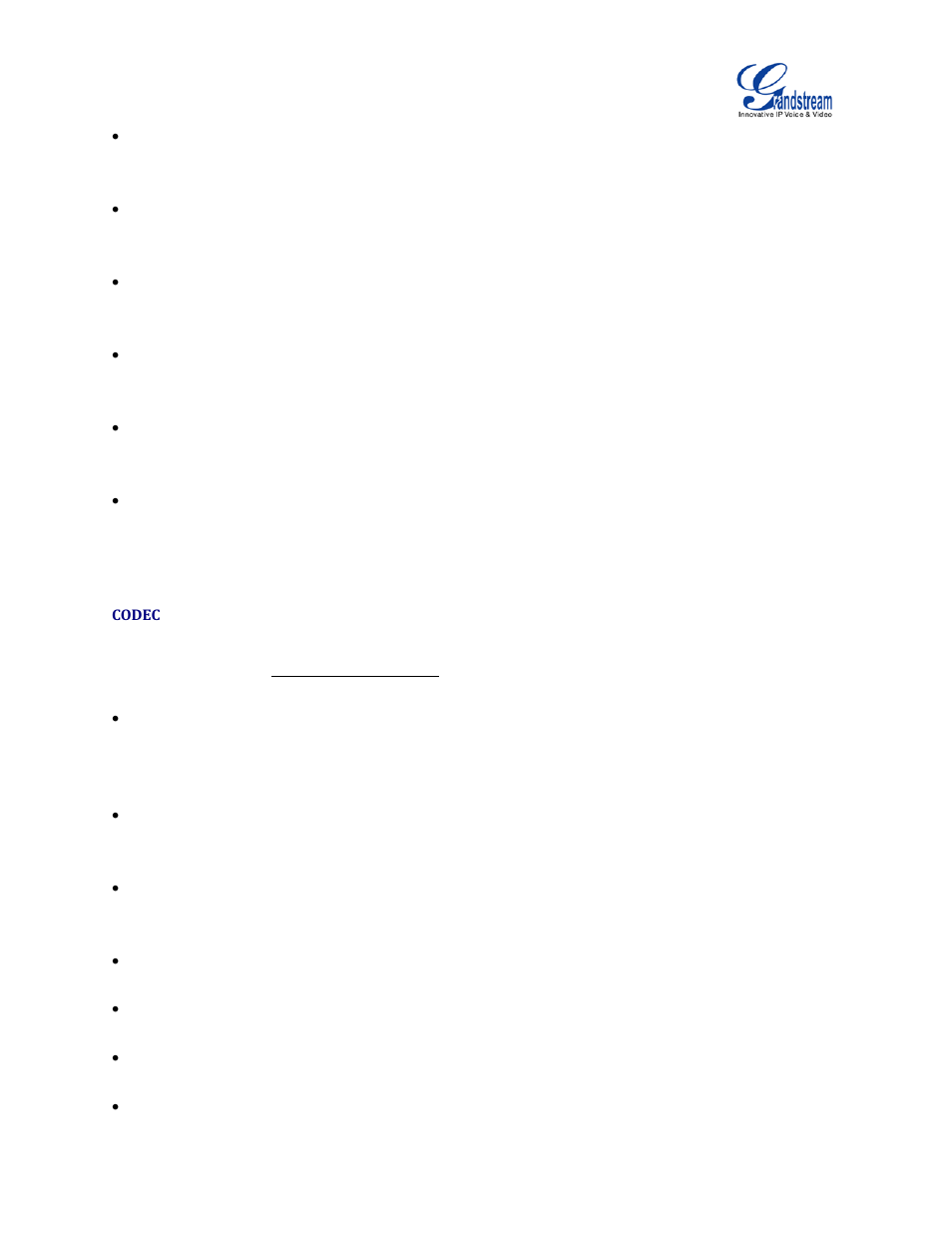 Codec | Grandstream GVC3200 Administration Guide User Manual | Page 13 / 62
