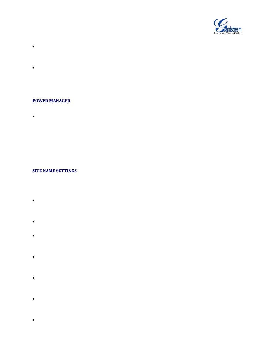 Power manager, Site name settings | Grandstream GVC3200 Administration Guide User Manual | Page 15 / 62