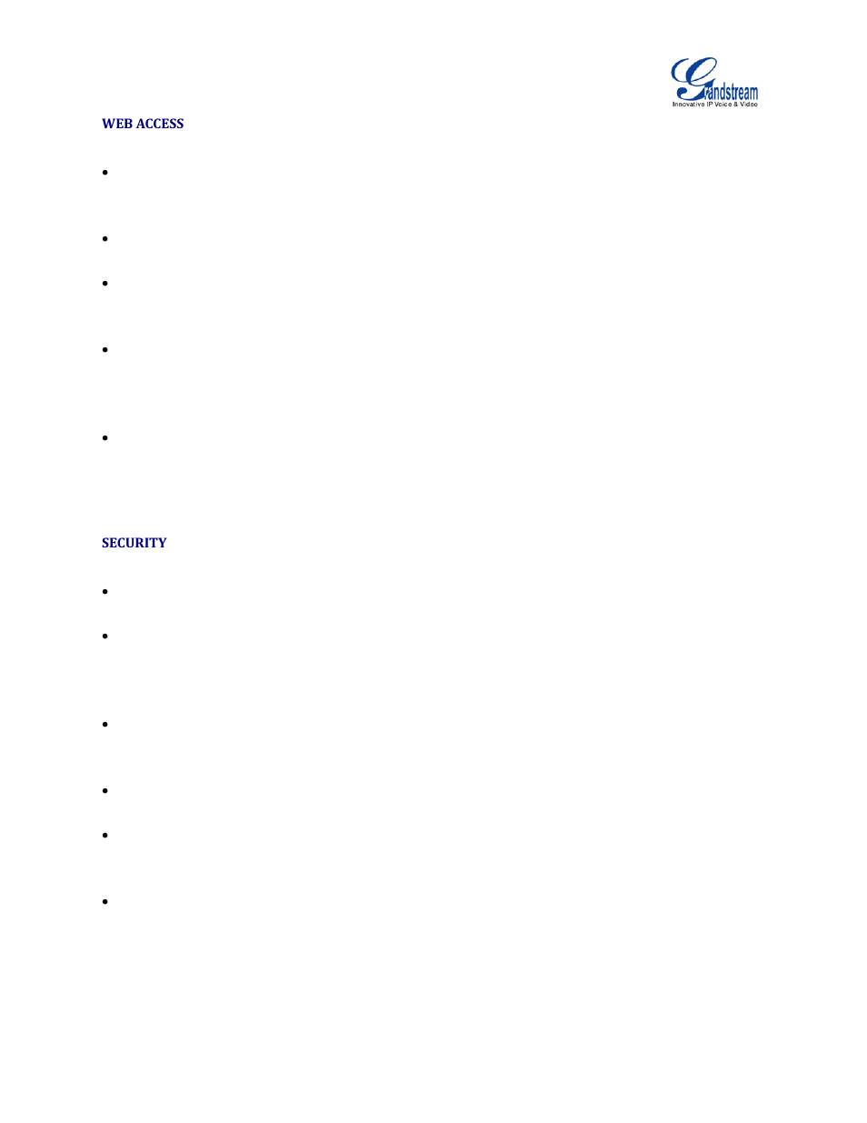 Web access, Security | Grandstream GVC3200 Administration Guide User Manual | Page 17 / 62